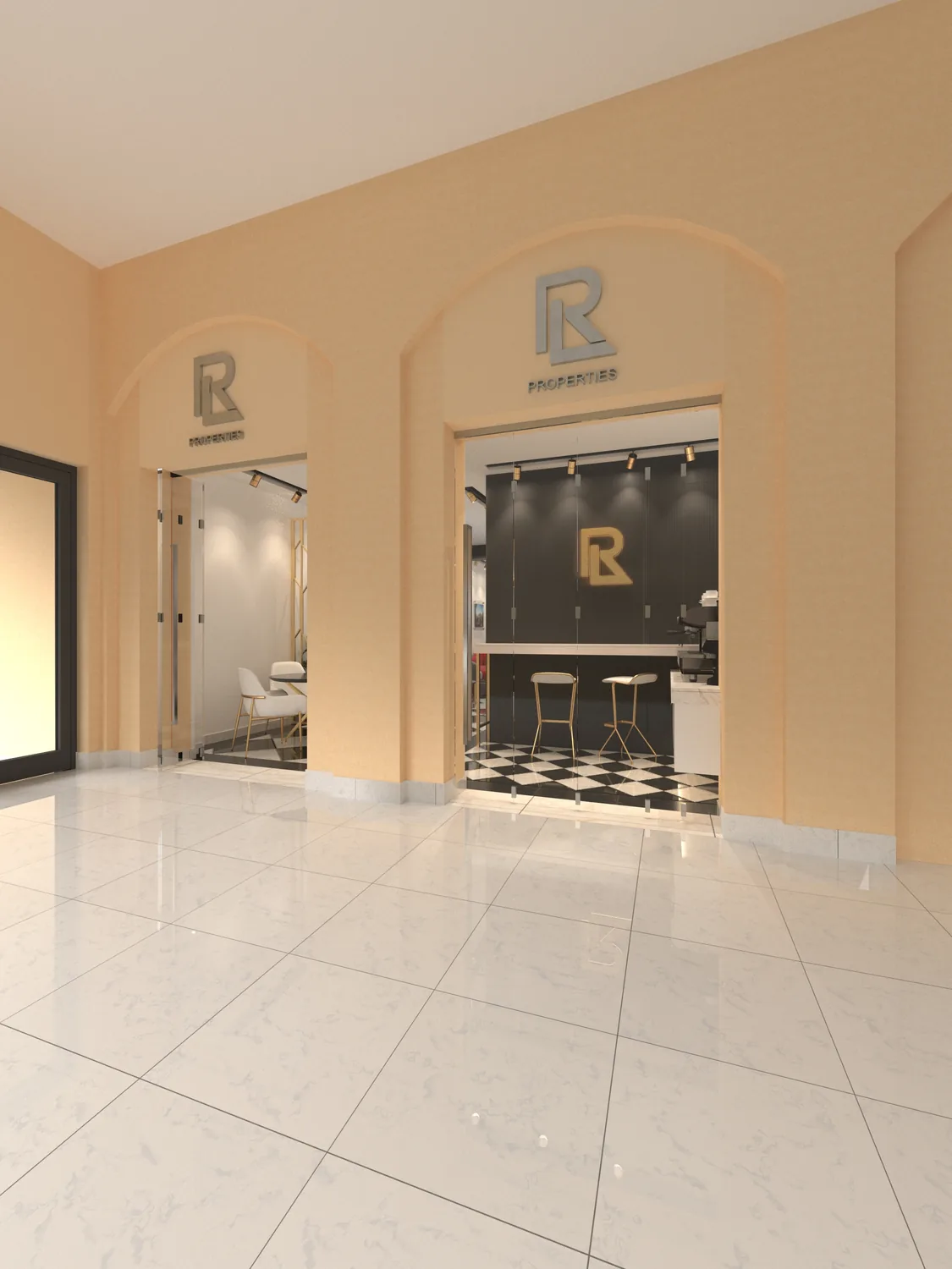 After view of RR Properties completed interior front.